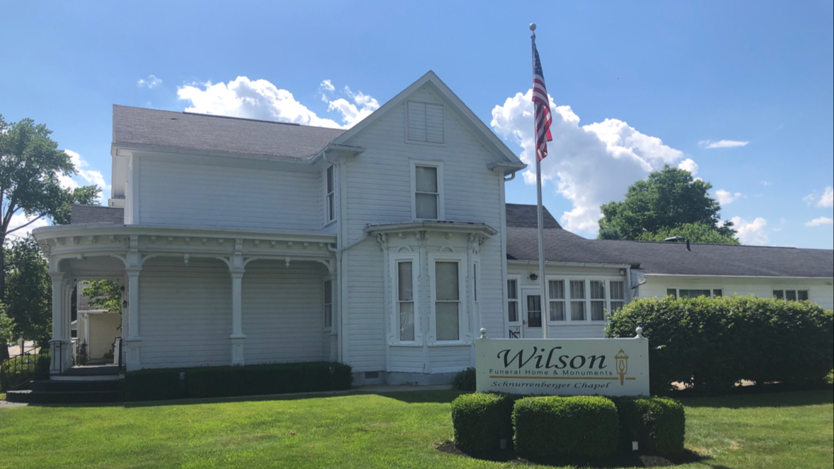 Mannasmith-Schnurrenberger Funeral Home building in West Mansfield, Ohio